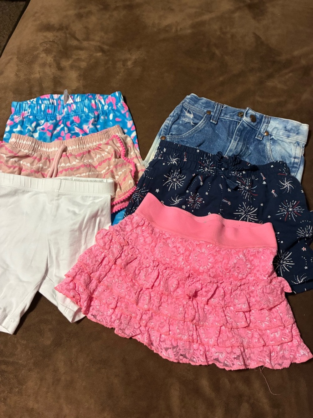 Lot of 6 shorts, little girls size 6 pink ruffle casual denim